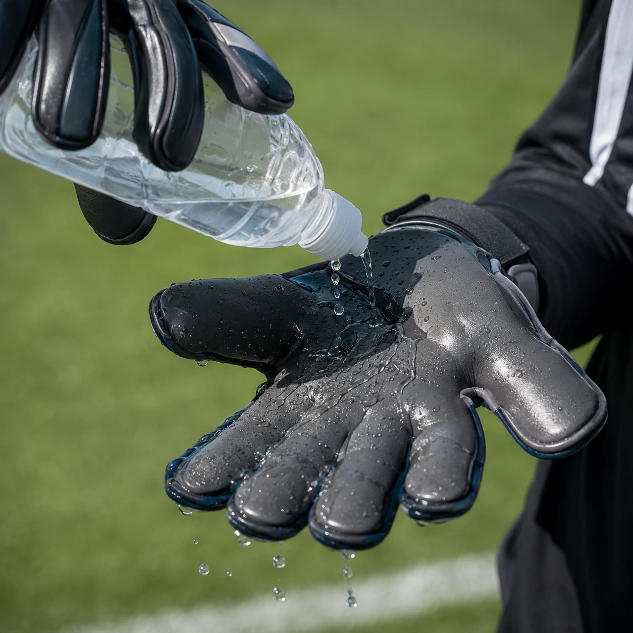 Umedecendo a luva de goleiro