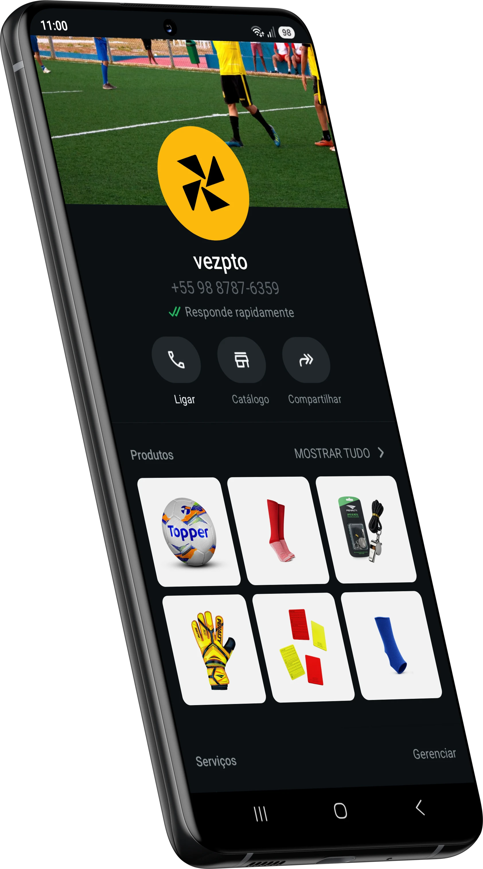 Mockup do WhatsApp da Vezpto em um smartphone